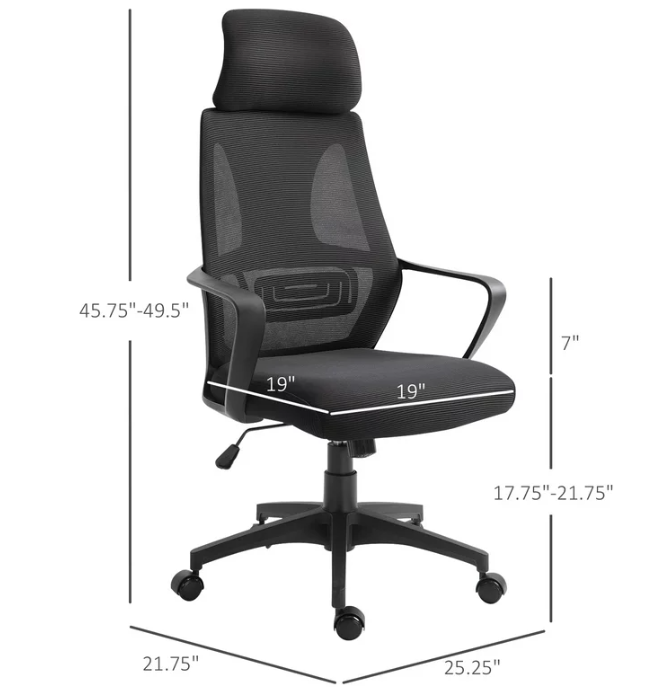 Vinsetto Ergonomic Office Chair with Arm, Wheel, High Mesh Back