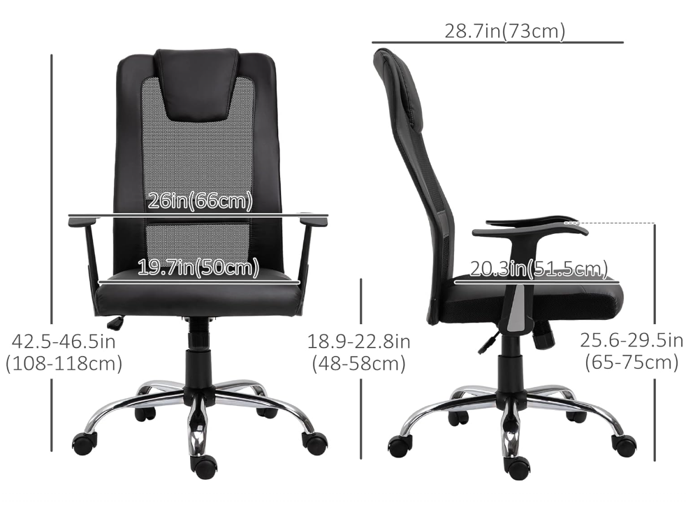 Vinsetto High Back Mesh Office Chair Ergonomic Computer Desk Seat Black