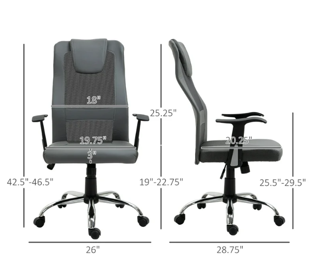 Vinsetto High Back Mesh Office Chair Ergonomic Computer Desk Seat Grey