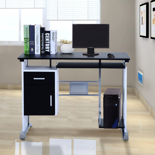 HOMCOM Computer Desk PC Table Office Furniture with Tray CPU Stand