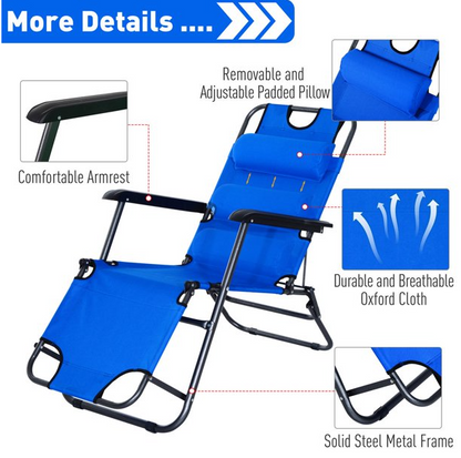 Lounge Chair Folding Portable Chaise Sun Lounger Recliner Outdoor Pool