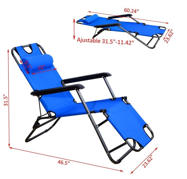 Lounge Chair Folding Portable Chaise Sun Lounger Recliner Outdoor Pool