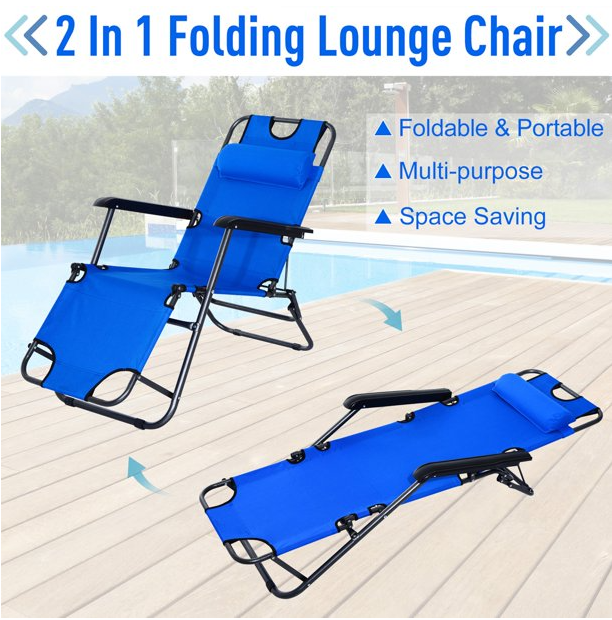 Lounge Chair Folding Portable Chaise Sun Lounger Recliner Outdoor Pool