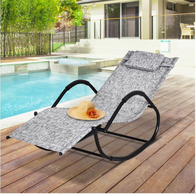 Outsunny Patio Rocking Lounge Chair Chaise Rocker Grey