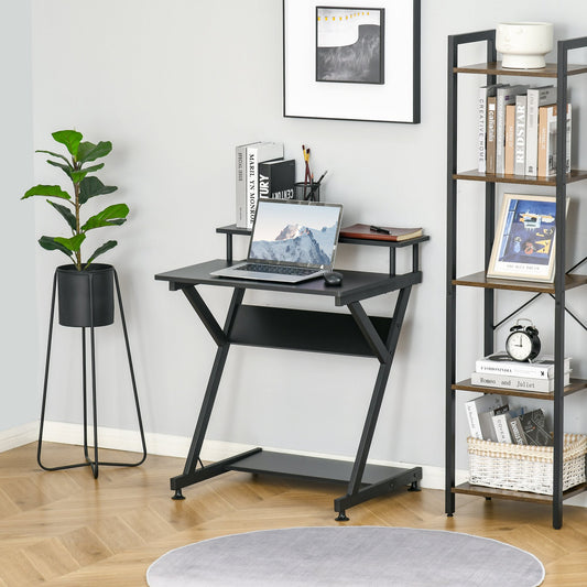 HOMCOM Industrial Computer Desk with Monitor Shelf and Storage Black